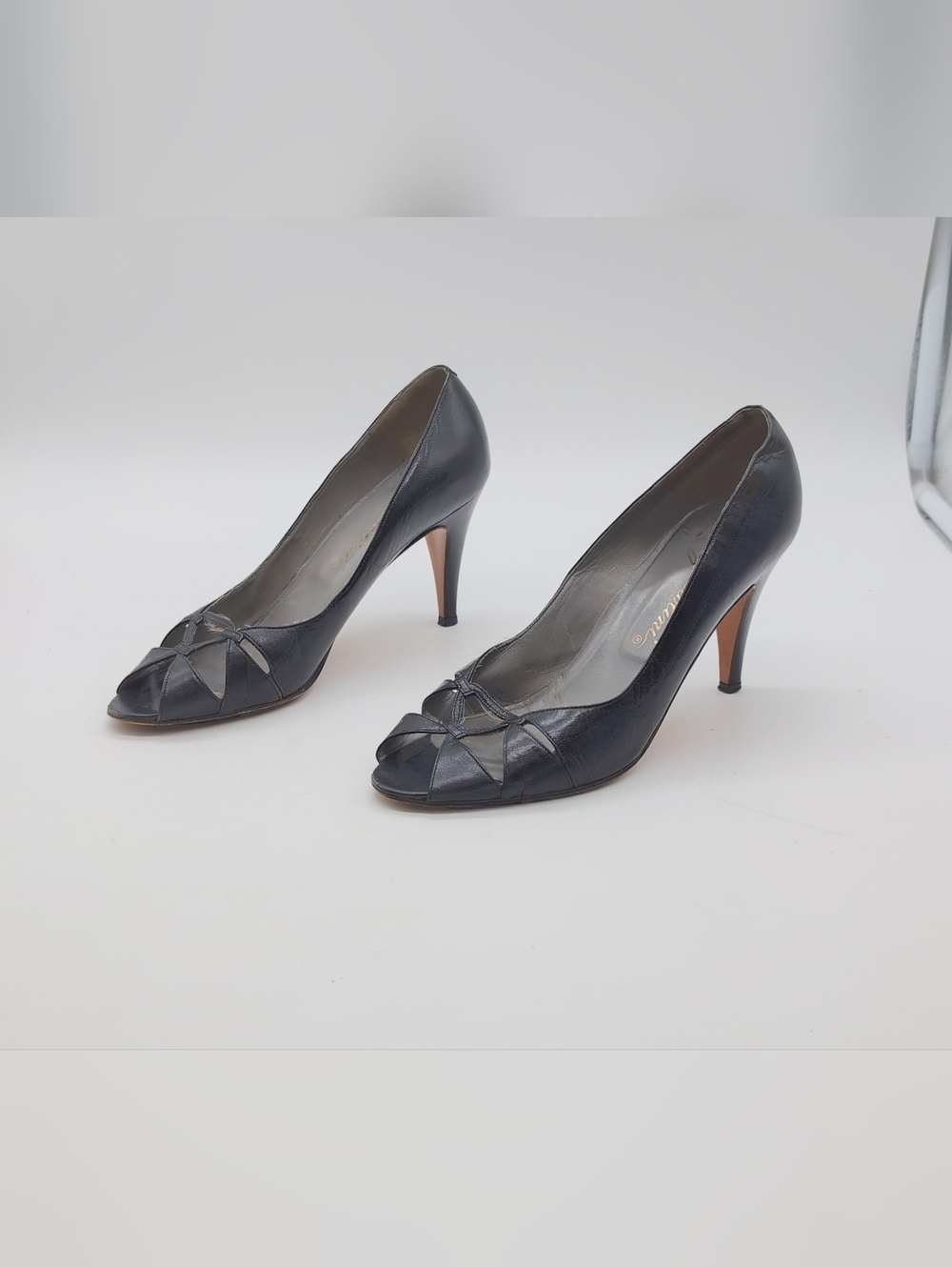 Vintage 1970s Garolini Peep Toe Cage Sz 6.5 Stiletto Heels